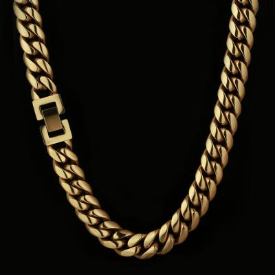 China KRKC CLASSIC 10mm 12mm Miami Stainless Steel Gold Plated 18K/White Curb Cuban Link Chain for sale