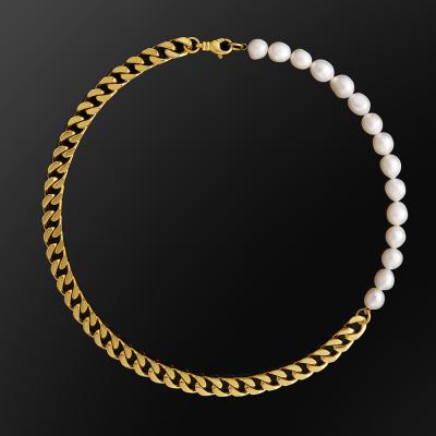 China KRKC Non-fading 10mm Freshwater Cultured Cuban Pearl Necklace 14k 18K Gold Plated Real Custom Genuine White Freshwater Pearl Necklace Set for sale