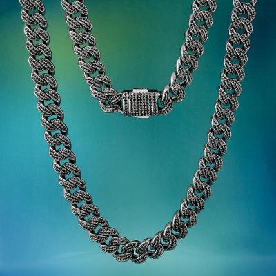 China Hip Hop KRKC&CO 12mm Cuban Link Chain Cuban Link Black Gold Plated Diamond Iced Out Men Cuban Link Chains Scarf for sale