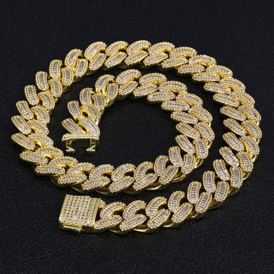 China KRKC 16mm Non-fading Baguette Cut Big Cuban Link Iced Out Authentic Hiphop 18k Gold Miami Neck Chain Chain for sale