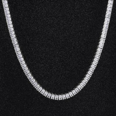 China KRKC 4x6mm Baguette AAAAA CZ Diamond Tennis Necklace Set Jewelry Non-fading White Gold Plated Tennis Chain for sale