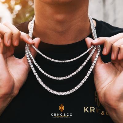 China KRKC Factory Wholesale 3mm Arrow Non-fading Bling Zircon Sparkling Long Tennis Chain High-polished New Tennis CZ Stretching Necklace for sale