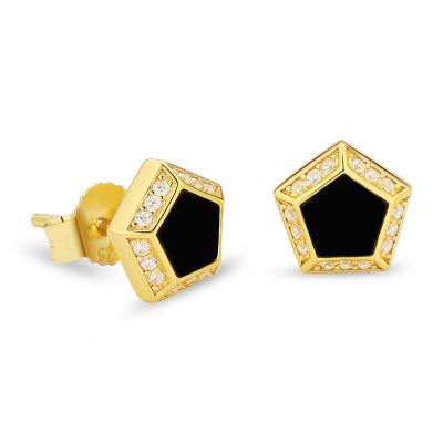 China Wholesale Hiphop KRKC Gemstone Black Gemstone CZ Pentagonal Zircon Diamond Men Stud Earrings for sale