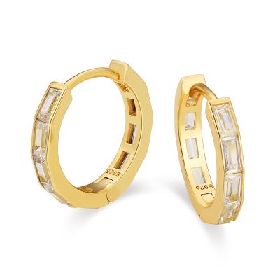 China Hiphop KRKC Wand Cut 5A Zircon 18K Gold Plated 925 Sterling Diamond Aretes Hoop Earrings Silver For Men for sale