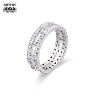 China Quick Delivery KRKC Zircon 5A Rectangular Hollow Diamond 925 Sterling Silver Eternity Rings for sale