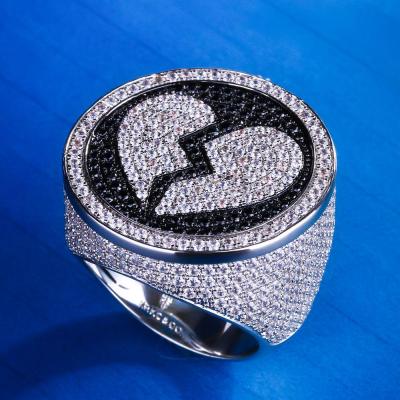 China Hiphop Jewelry KRKC&CO Hip Hop Jewelry White Gold Iced Out Hip Hop Ring Broken Heart Ring for sale