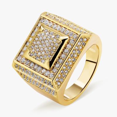 China KRKC Fashion Vintage Square 14K Non-fading Gold Plated Hip Hop Mens Diamond Rings Jewelry Iced Out CZ Ring For Men for sale