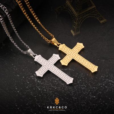 China KRKC Fashion 22inches Non-fading 18k White Gold Plated 316L Stainless Steel Chrome Cross Necklace Pendant for sale