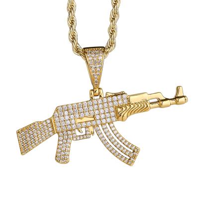 China Hip Hop Jewelry KRKC&CO Hip Hop Jewelry 14K Rhinestone Gun Pendant Iced Out Gold Mens AK47 Pendant for sale