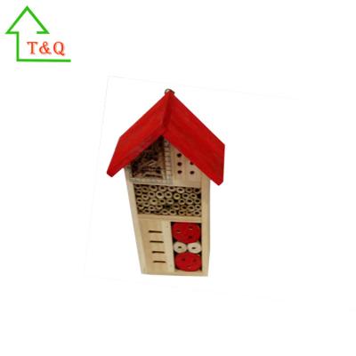 China Landscaping Small Natural Wooden Field Insect Bug Hotel House With Colorful Roof for sale