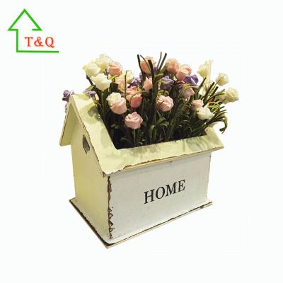 China Eco-Friendly Shabby Chic Bird House Wooden Flower Pots Garden Pots And Planters for sale