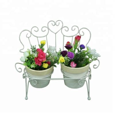 China Eco-Friendly Set Of 2 Glazed Ceramic Planter Pot With Metal Base for sale