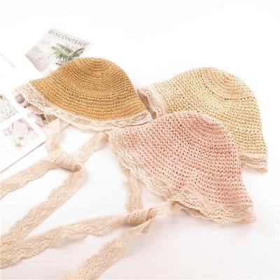 China Fashion Summer Striped Hand & Woven Straw Hat Sunscreen Fisherman Hat Sandy Beach Lace Edge Straw Hat for sale