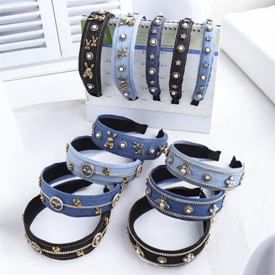 China Other Fashion Ladies Hair Accessories High End Metal Bee Inlaid Rhinestone Denim Headband for sale