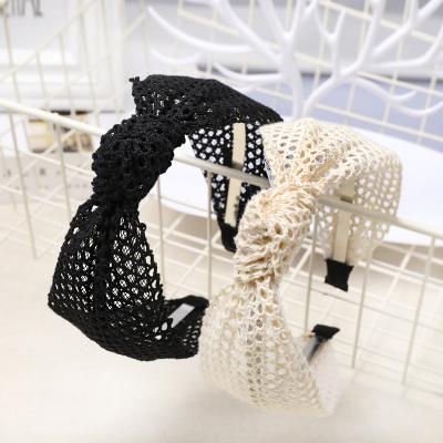 China Other 2022 new mesh black and white wide lace headband hair accessories simple knot headband for sale