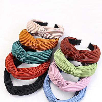 China Other Professional Korean Hair Bands For Women Head Tie Knot Crumpled Fabric Cross Headband for sale