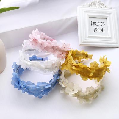 China Other Wholesale Custom Made Ladies Floral Headband Polyester Tulle Overflowed Wide Headband for sale