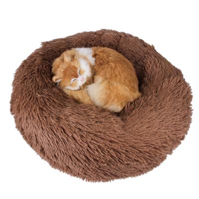 China Dropshipping Round Cat Bed Soft Washable Dog Bed Long Faux Fur Pet Bed Breathable Comfortable Plush Donut Comfortable Donut for sale