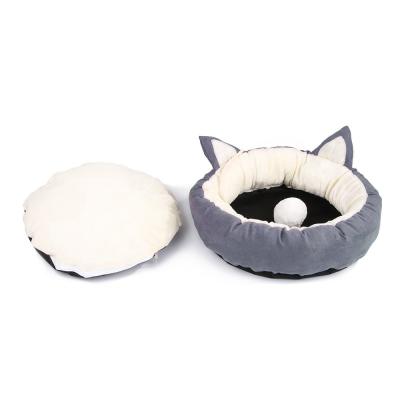 China Home Room Breathable Cute Indoor Cat Bed Wholesale Donut Cat Ears Soft Warm Soft Bed With Ball for sale