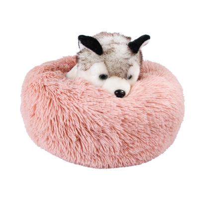 China Wholesale Luxury Breathable Faux Fur Long Round Gray Pink Big Size Cat Dog Bed for sale