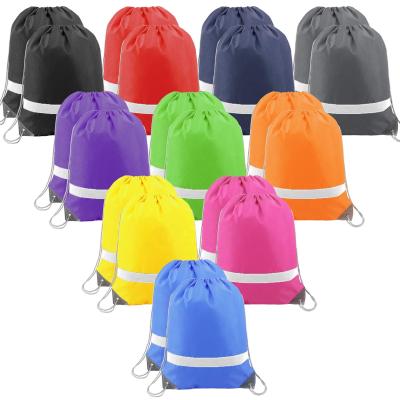 China Eco-Friendly Reusable 20 Pieces Reflective Drawstring Backpack Bags Gym Sports String Bags Strap Bags for sale