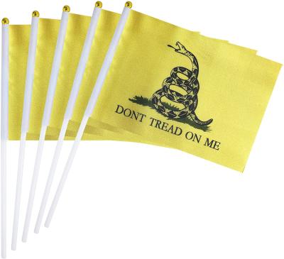 China Hang Don't Tread On Me Gadsden Stick Flag 50 Pack Small Mini Hand Held Tea Party Snake Flags On Stick for sale