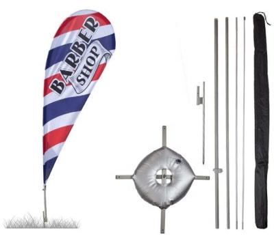 China FLYING Barbershop Drop Shape Teardrop Flag Kits - 11ft Flag Pole Complete Set, Ground Stake, Cross Base & Weight Bag for sale