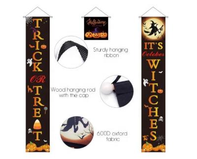 China Advertising Display Banners 3 Pcs Welcome Halloween Porch Signs - Trick Or Treat And It's October Witches Halloween Banners for sale