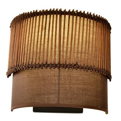 China Modern New Design Hotel Brown Fabric Shade Wall Sconces Mounts Light Fixture Warm Rattan Wall Lamp for sale