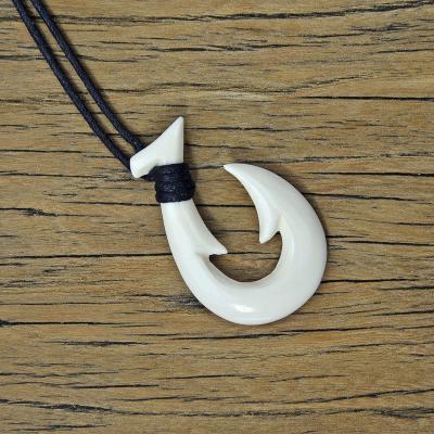 China Handmade New Zealand Maori Tribal Fish Hook Choker Men's Cutout Necklace Pendant Yak Bone Casual/Sporty Women's Jewelry GX003 for Saltwater Fish for sale