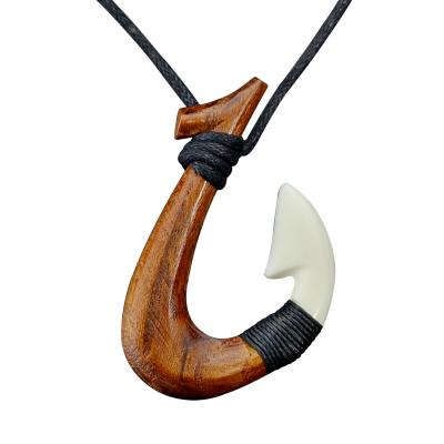 China GX060 Hawaii Maori New Zealand Tribes Fishhook Ethnic Wooden Bone Necklaces Yaks Pendant Primitive Jewelry For Surfing for sale