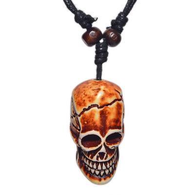 China FX020 Ethnic Ox Bone Carving Tribal Style Imitation Yaks Bone Necklace Amulet Gift Retro Punk Pendant Necklace Skull Choker Jewelry for sale