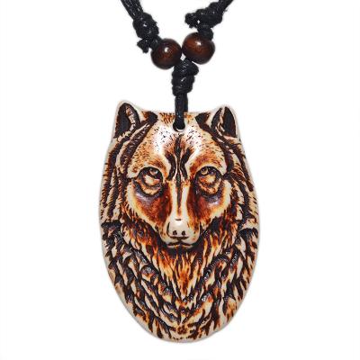 China Imitation FX022 Wolf Yaks Bone Necklace Amulet Imitation Totem Necklace Maya Wolf Head Scarf Retro Tribal Style Jewelry Ethnic Pendant for sale