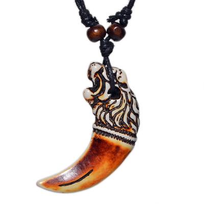 China FX010 Lion Yak Bone Necklace Amulet Imitation Gift Men's Headscarf Necklace Retro Cool Tribal Style Jewelry Africa Pendant Ethnic Tooth Amulet Gift for sale