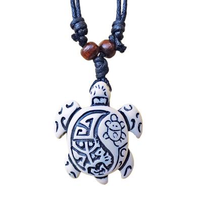 China American Style Choker Men's Sea Turtle Necklace FX030 Yak Bone Imitation Necklace Pendant Aztec Ethnic Maya Inca Jewelry Nautical for sale