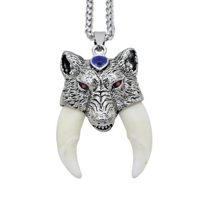 China YX002 Stainless Steel Men's Vintage Fangs Amulet Necklace Stainless Steel Men's Bone Charm Fake Wolf Tooth Tooth Necklace Pendant Choker for sale