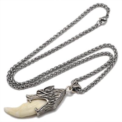 China YX006 Stainless Steel Vintage Fangs Amulet Necklace Tibetan Pendant Necklace Stainless Steel YX006 Fake Wolf Tooth Charm Necklace Silver Bone Scarf for sale