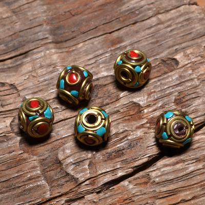 China Vintage TZ-K01 Retro Nepal Beads Handmade Red Coral Tibetan Clay Mosaic Amulet Jewelry Beads For Jewelry Making DIY Necklace Bracelets for sale