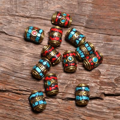 China Vintage TZ-N05 Retro Nepal Beads Handmade Red Coral Tibetan Clay Mosaic Letter Bead Antique Gold For Jewelry Making DIY Bracelets for sale