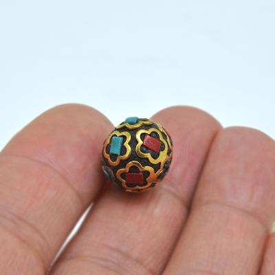 China Vintage TZ-K07 Retro Nepal Beads Handmade Coral Tibetan Clay Mosaic Antique Red Gold Beads For Jewelry Making DIY Necklace Bracelets for sale