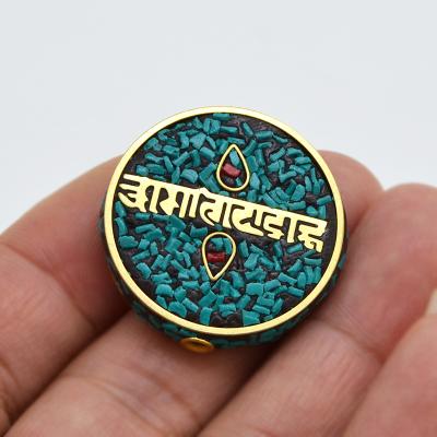 China Vintage TZ-A06 Nepal Clay Round Brass Tibetan Colorful Buddhism Handmade DIY Bead For Making Jewelry Bracelets Six-Word Incantation for sale