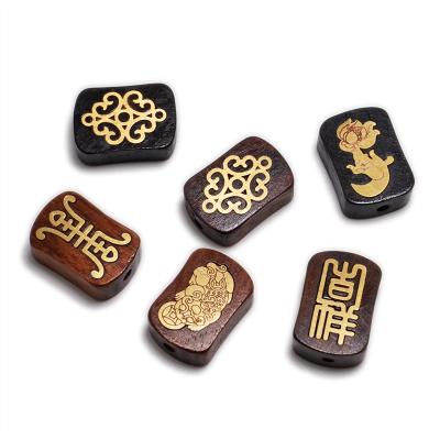 China MZ201 Vintage Nepal Inlaid Copper Beads Natural Rosewood Beads Tibetan Gold Bead Antique For Jewelry Making DIY Bracelet Yoga Necklace for sale