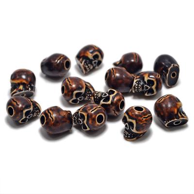 China FZ002 Vintage Imitation Bone Beads Antique Skull Beads For Halloween Jewelry Resin Skull Beads Are Used In Bracelet Necklace Making for sale