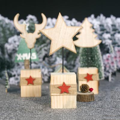 China Traditional Wooden Christmas Tree Ornament Desktop Christmas Tree Decoration Deer Deer Star for sale