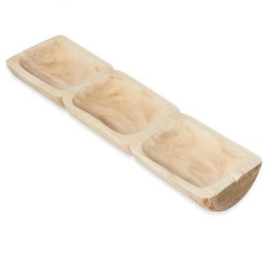 China Handmade Natural Wood Serving Tray Solid Wooden 3 Section Fruit Food Tray for sale