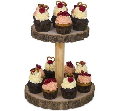 China Wood Cake Decor Cupcake Stand Accessory - Cake Stand, Wooden Tower and Two Panel Cheese Serving Tiered Cupcake Tray Decor for Parties, Weddings for sale