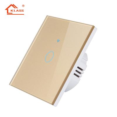 China Simple tempered glass gold color touch smart switch fire wire tempered glass panel stable and pretty factory direct offer wholesale price for sale