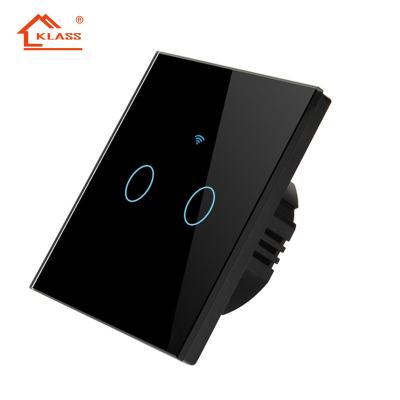 China Stable and quite high quality wholesale price of 2 strips EU standard smart panel touch tempered glass element control tempered glass switch for sale