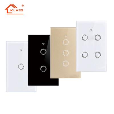 China HOT Selling Multi-Color Room 3 Color Panel Wall Switch WiFi Lamp Switch 86*146mm Smart Glass Touch Sensor Smart Voice Work for sale