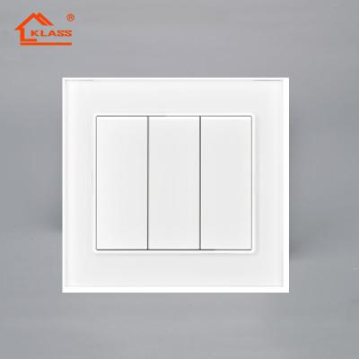 China EU UK 3 Strip Copper Glass Panel Glass Electric Lamp Switch Gold / White Color for sale